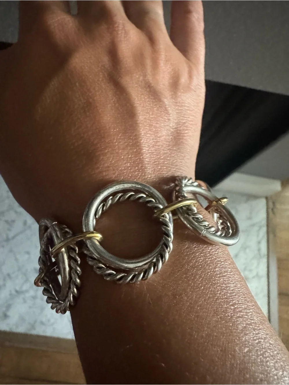 Ralph Lauren Vintage Twisted Rope Link Bracelet Silver & Gold Tone 7.5